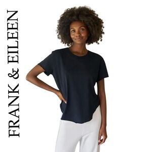 Frank & Eileen Theo Perfect Tee Medium Black High Low Raw Edge Cotton LAB219HJ